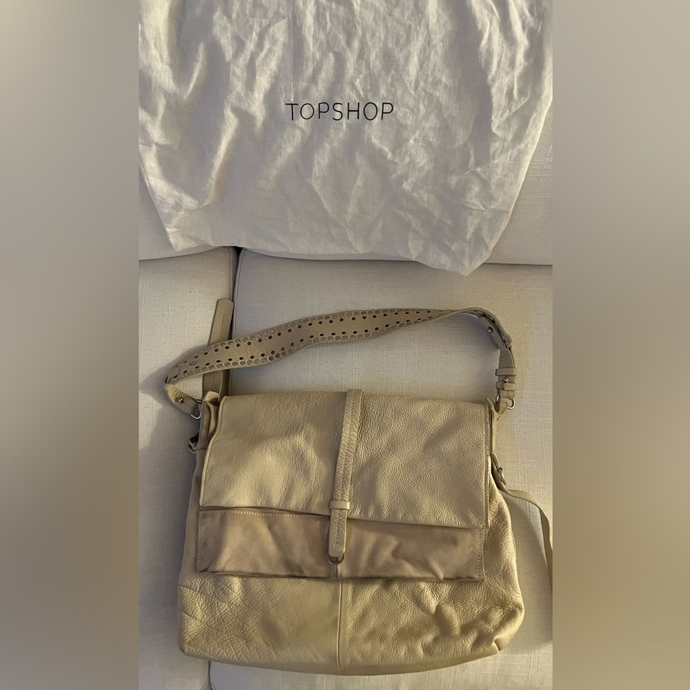 Top Shop Suede Leather Satchel Bag in Cream
